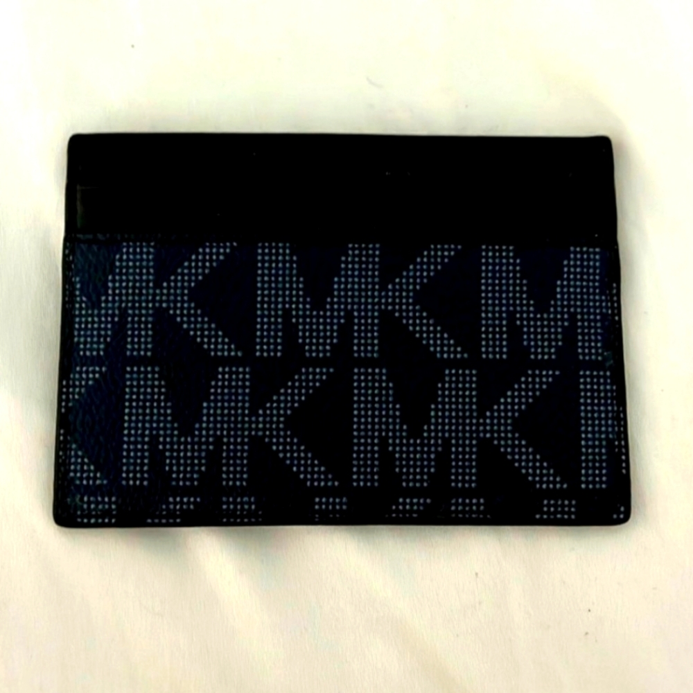 Michael Kors Jet Set Navy Blue and Black Monogrammed Card Case Unisex NWOT - Picture 1 of 5